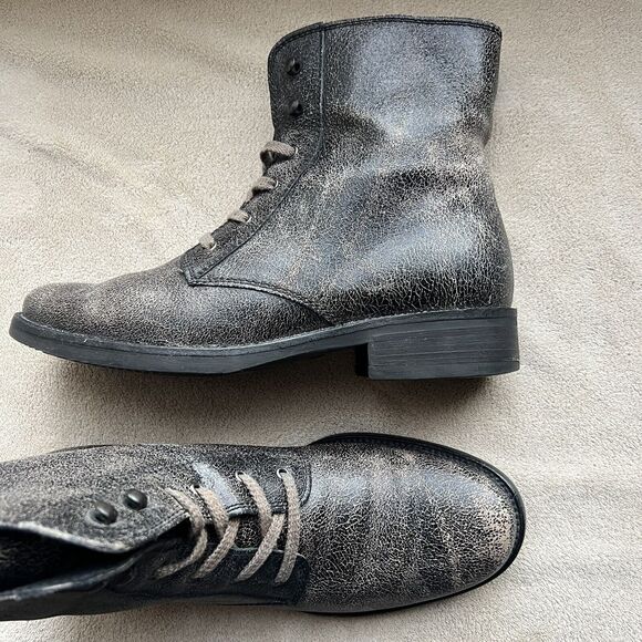 J. Crew Distressed Crackle Dark Brown Leather Lace Up Ankle Boot Women’s 7.5 - Picture 12 of 16